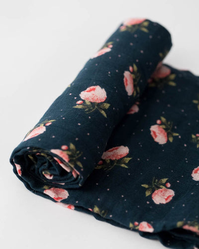 Little Unicorn - Cotton Muslin Baby Swaddle - Midnight Rose