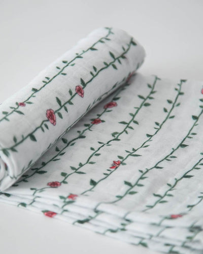 Little Unicorn - Cotton Muslin Baby Swaddle - Rose Vine