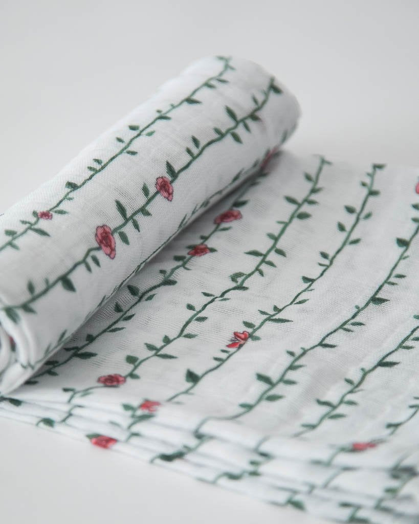 Little Unicorn - Cotton Muslin Baby Swaddle - Rose Vine