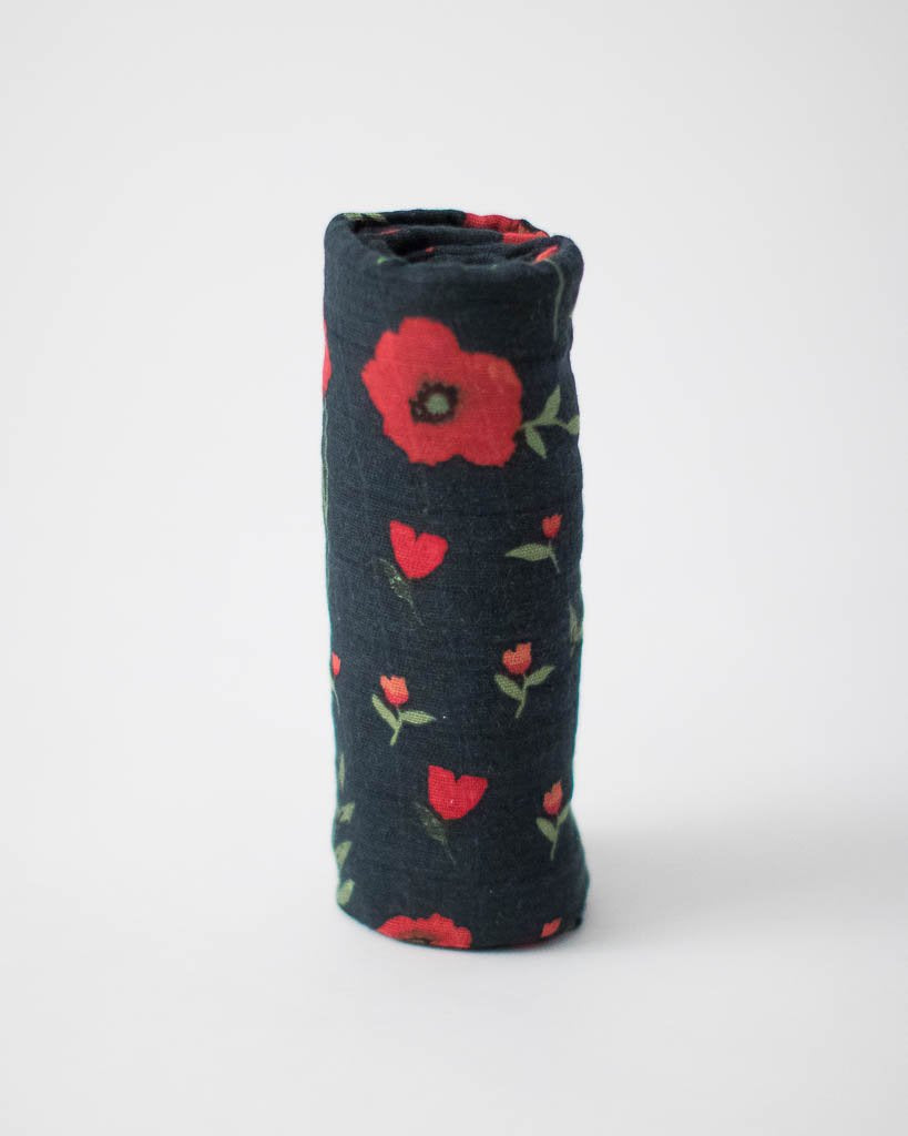 Little Unicorn - Cotton Muslin Baby Swaddle - Dark Summer Poppy