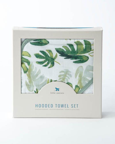 Little Unicorn - Hooded Towel and Wash Cloth Set - Tropical Leaf