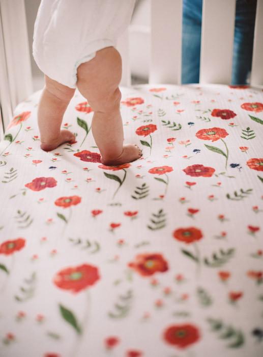 Little Unicorn - Cotton Muslin Cot Sheet - Summer Poppy