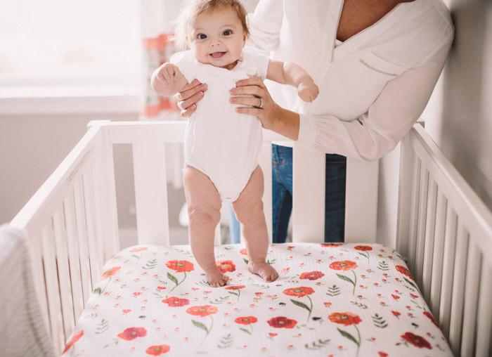 Little Unicorn - Cotton Muslin Cot Sheet - Summer Poppy