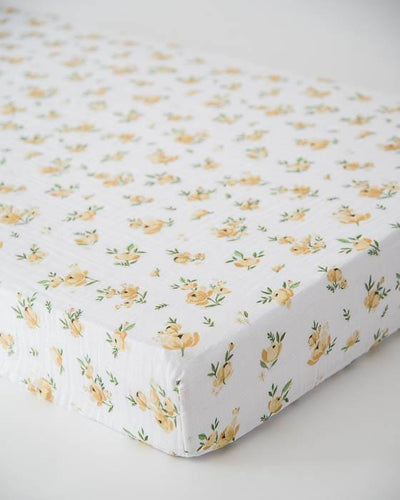 Little Unicorn - Cotton Muslin Cot Sheet - Yellow Rose