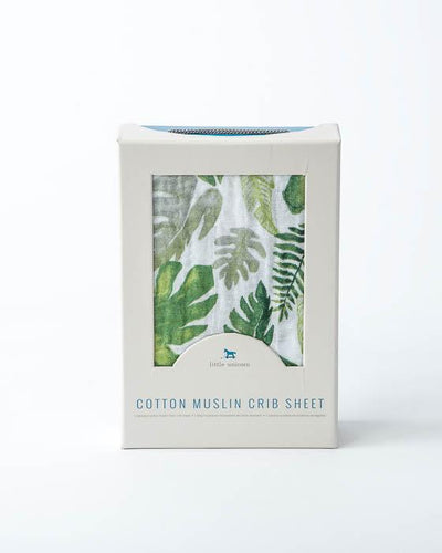 Little Unicorn - Cotton Muslin Cot Sheet - Tropical Leaf