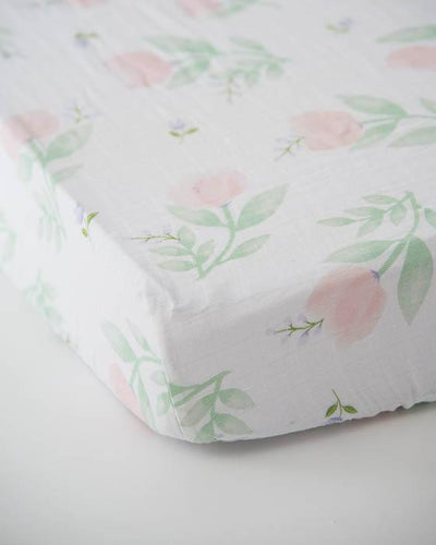 Little Unicorn - Cotton Muslin Cot Sheet - Pink Peony - Carry Them Close