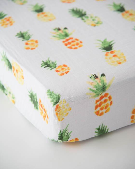 Little Unicorn - Cotton Muslin Cot Sheet - Pineapple