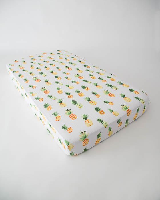 Little Unicorn - Cotton Muslin Cot Sheet - Pineapple