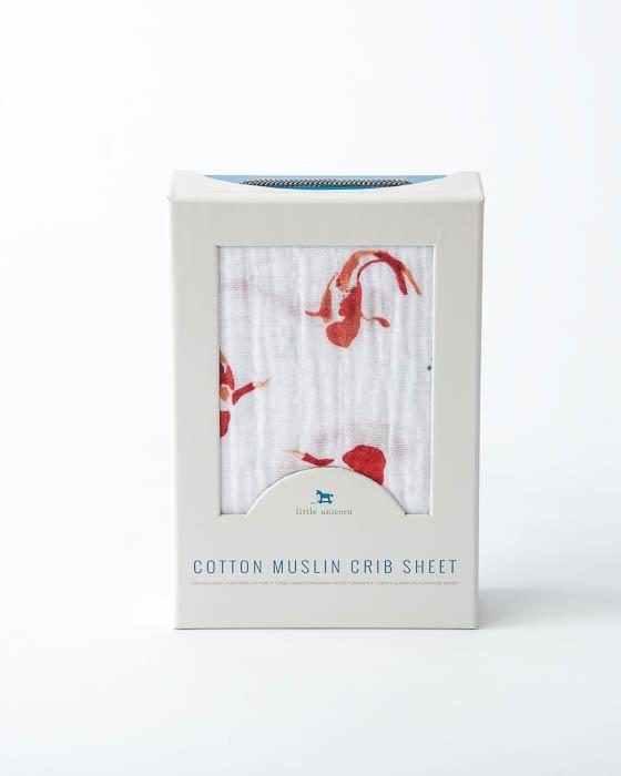 Little Unicorn - Cotton Muslin Cot Sheet - Fish Pond