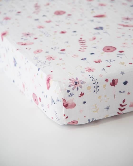 Little Unicorn - Cotton Muslin Cot Sheet - Fairy Garden