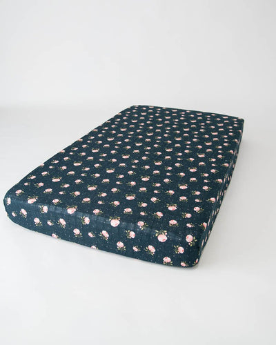 Little Unicorn - Cotton Muslin Cot Sheet - Midnight Rose