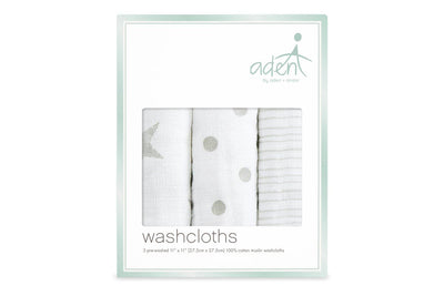 Aden and Anais - Aden by Anais - Wash Cloth Set - Dusty Stars Grey