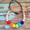 Crochet and Wood Bead Nursing Necklace - Rainbow - Teething Necklace - Nature Bubz - Afterpay - Zippay Carry Them Close