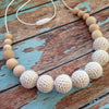 Crochet and Wood Bead Nursing Necklace - Cream/Wood - Teething Necklace - Nature Bubz - Afterpay - Zippay Carry Them Close