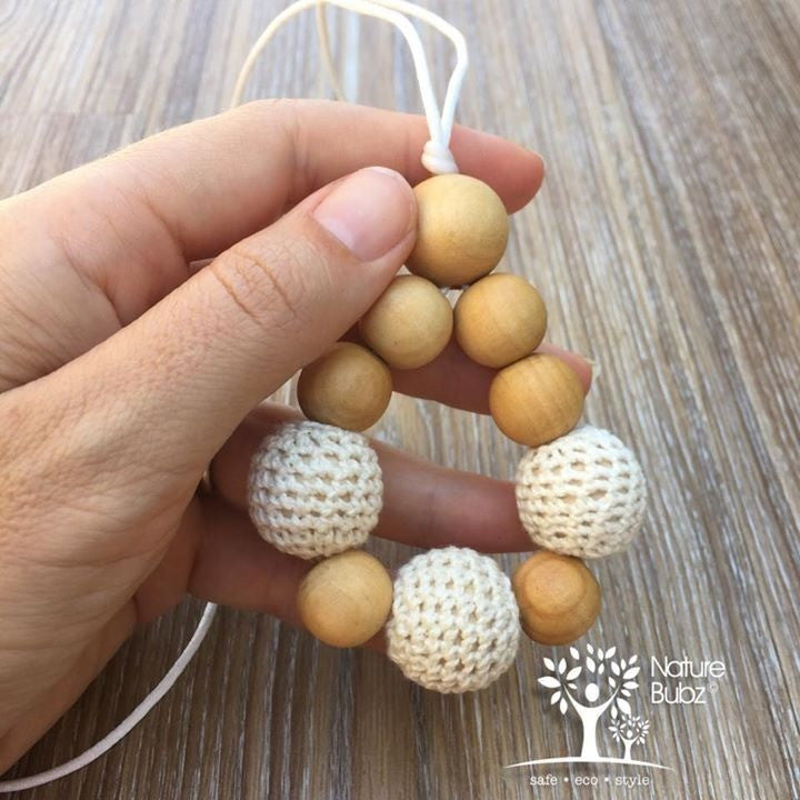 Crochet & Wood Tapered Drop Pendant - Teething Necklace - Nature Bubz - Afterpay - Zippay Carry Them Close