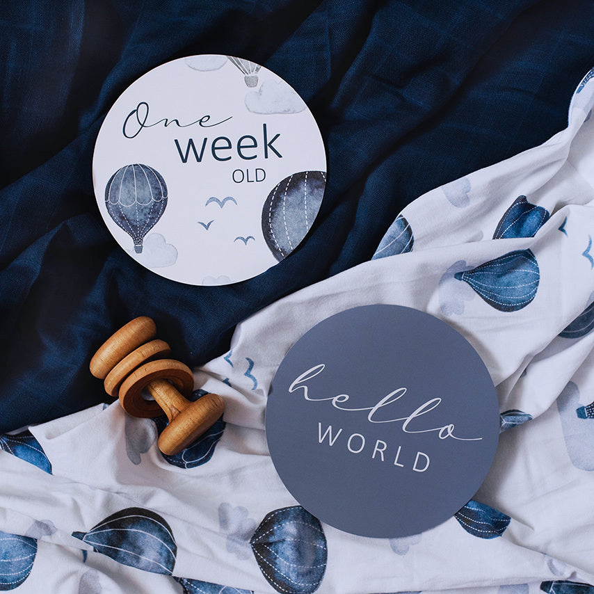 Snuggle Hunny Kids - Milestone Cards - Cloud Chaser & Indigo Reversible