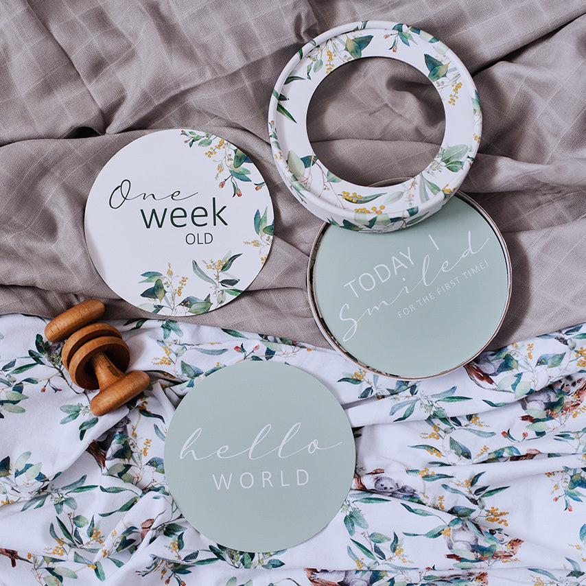 Snuggle Hunny Kids - Milestone Cards - Eucalypt & Sage Reversible