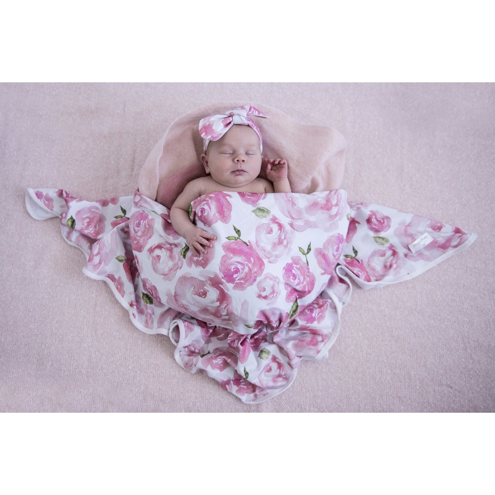 Snuggle Hunny Kids - Jersey Baby Wrap Swaddle & Topknot (Set) - Sunset Rose
