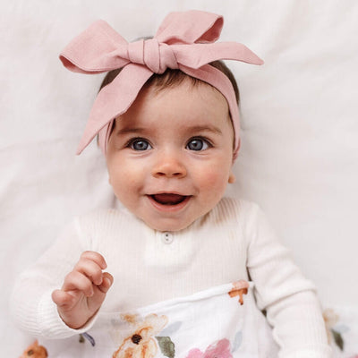 Snuggle Hunny Kids - Linen Bow Pre-Tied Headband Wrap - Dusty Pink
