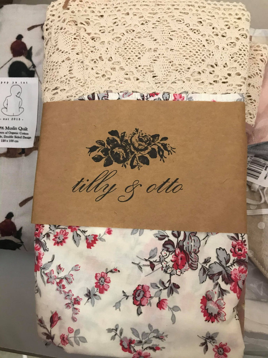 Tilly and Otto - Couture lace swaddle wrap - cream & maroon floral