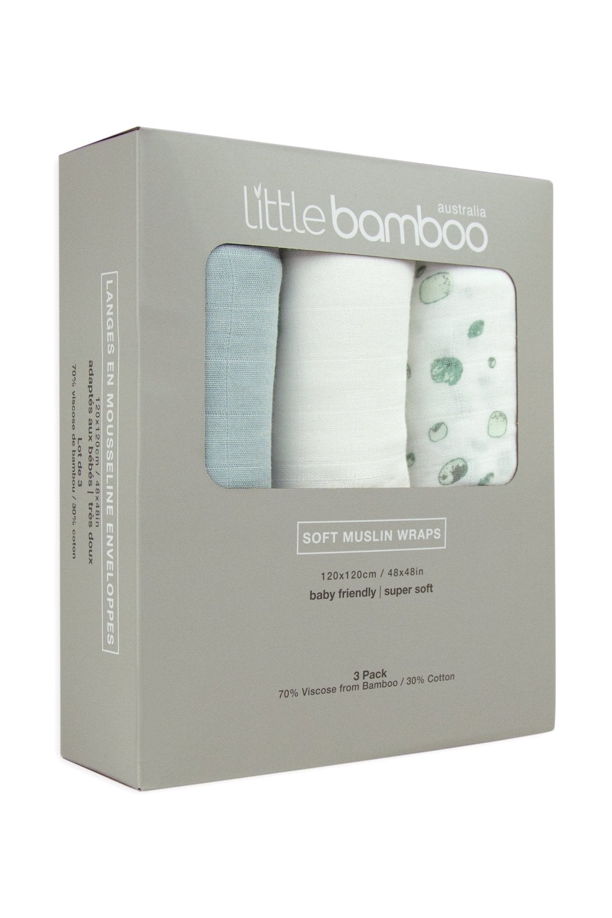 Little Bamboo - Bamboo Muslin Baby Swaddle Wraps 3Pk - Whisper (3Pk)
