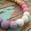 Crochet and Wood Bead Nursing Necklace - Pink/White/Lavender - Teething Necklace - Nature Bubz - Afterpay - Zippay Carry Them Close