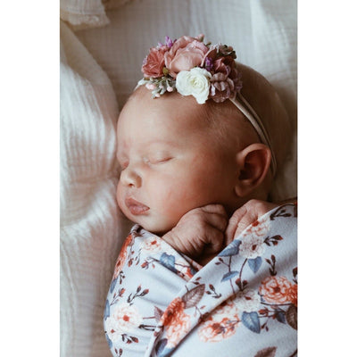 Snuggle Hunny Kids - Jersey Baby Wrap Swaddle & Topknot (Set) - Vintage Floral