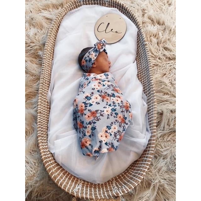 Snuggle Hunny Kids - Jersey Baby Wrap Swaddle & Topknot (Set) - Vintage Floral