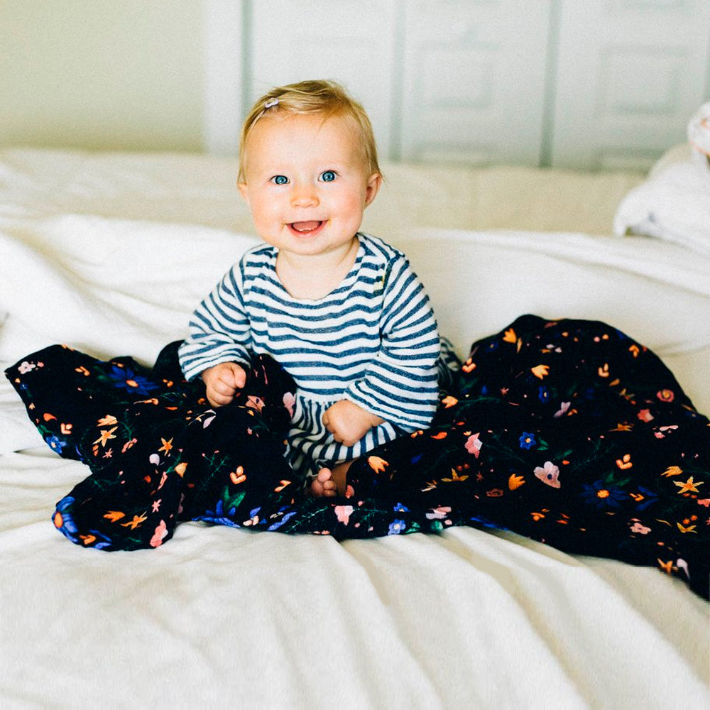 Little Unicorn - Cotton Muslin Baby Swaddle - Floral Stitch