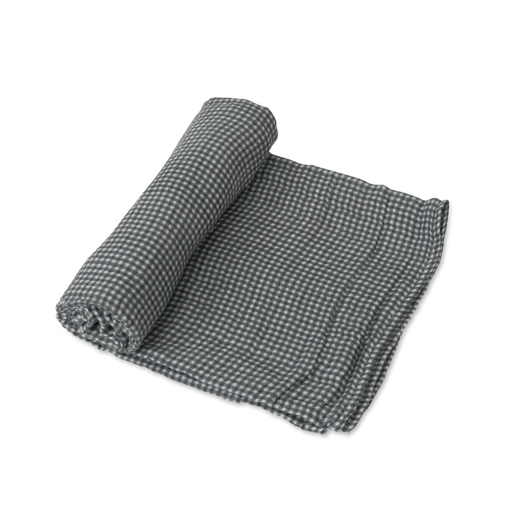Little Unicorn - Cotton Muslin Baby Swaddle - Navy Micro Gingham