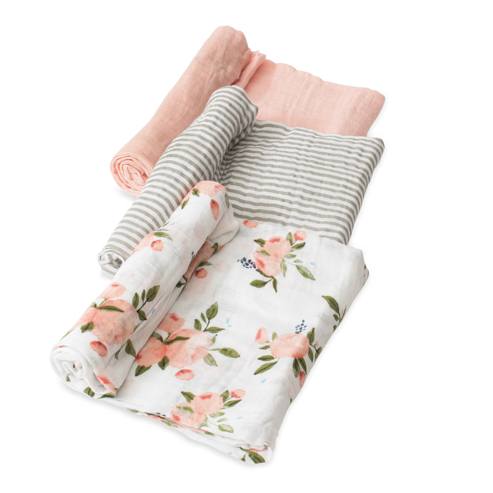 Little Unicorn - Cotton Muslin Baby Swaddle (Set 3) - Garden Roses
