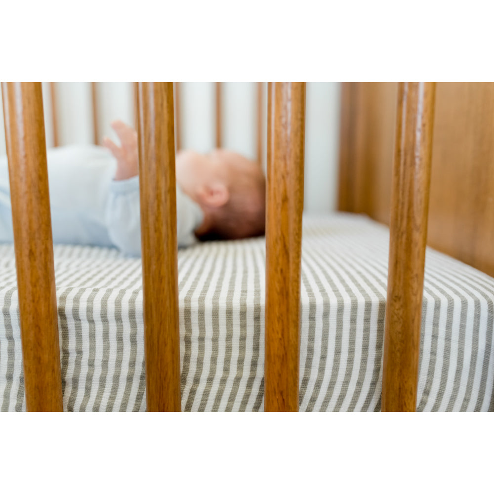 Little Unicorn - Cotton Muslin Cot Sheet - Grey Stripe