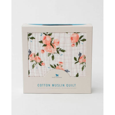 Little Unicorn - Muslin Quilt Blanket - Watercolour Roses
