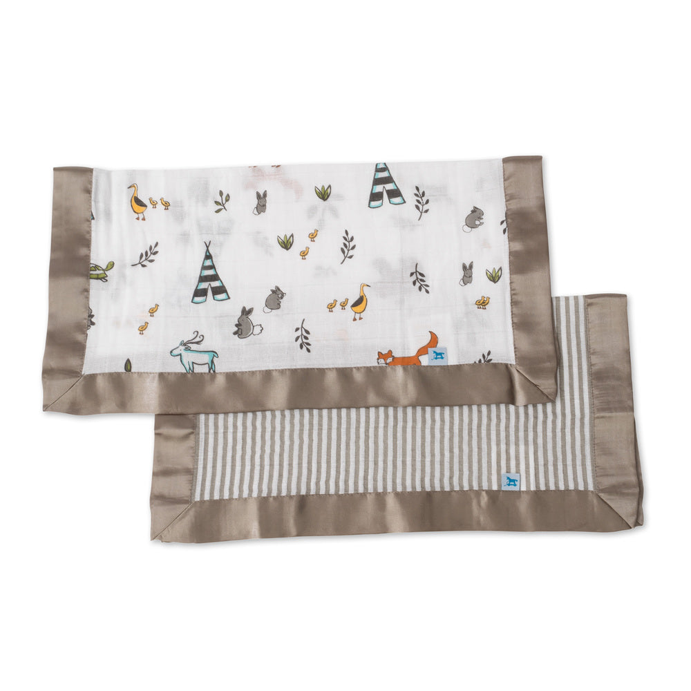 Little Unicorn - Muslin Security Blankets Comforter - Forest Friends + Stripe (set of 2)