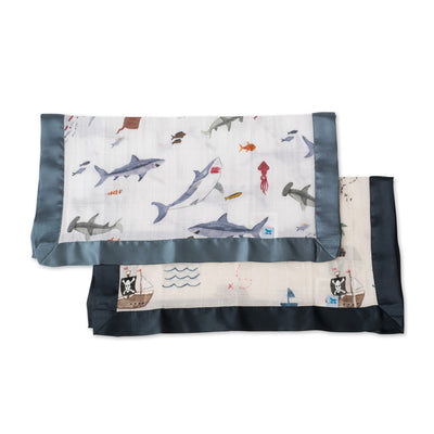 Little Unicorn - Muslin Security Blankets Comforter - Shark & Treasure Map (set of 2)