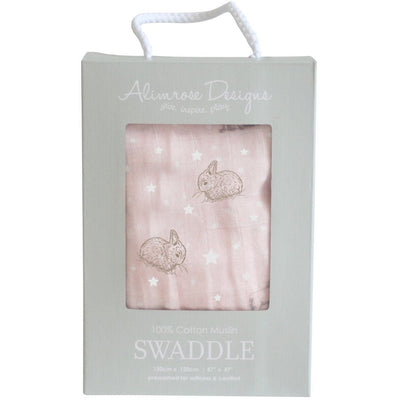 Alimrose Muslin Swaddle - Bunnies & Stars Pink - Swaddle - Alimrose - Afterpay - Zippay Carry Them Close
