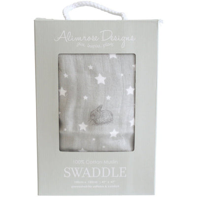 Alimrose Muslin Swaddle - Bunnies & Stars Grey - Swaddle - Alimrose - Afterpay - Zippay Carry Them Close
