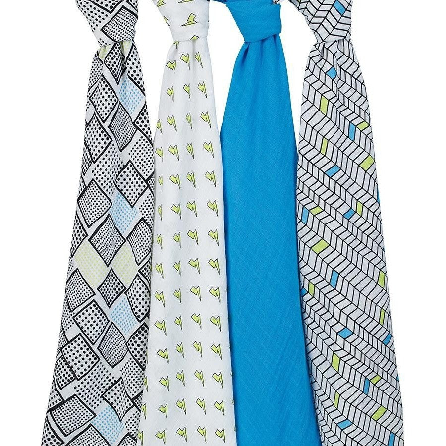 Aden and Anais - Classic Swaddles - Whiz Kid (4 Pack) - swaddle - Aden and Anais - Afterpay - Zippay Carry Them Close