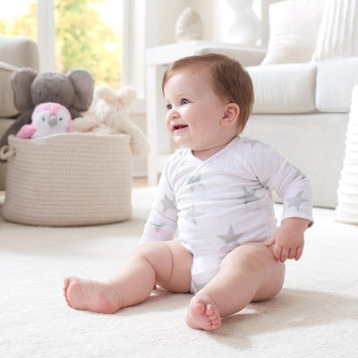 Long Sleeve kimono Bodysuit - Silver Star - Clothing - Aden and Anais - Afterpay - Zippay Carry Them Close