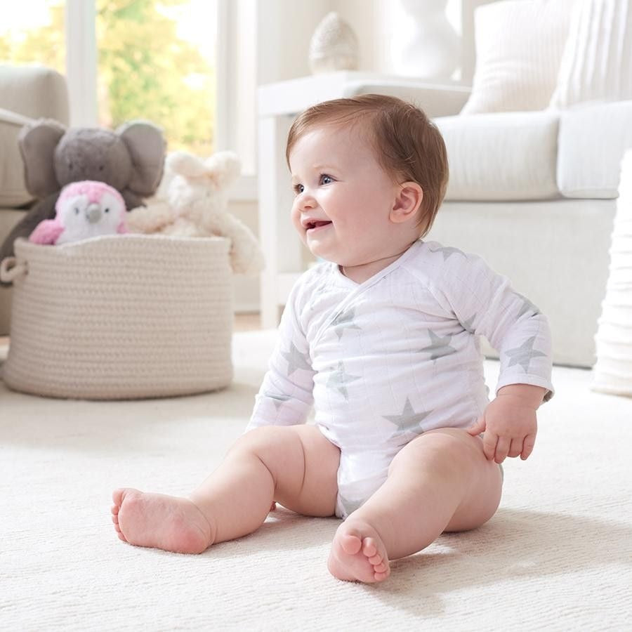 Long Sleeve kimono Bodysuit - Silver Star - Clothing - Aden and Anais - Afterpay - Zippay Carry Them Close