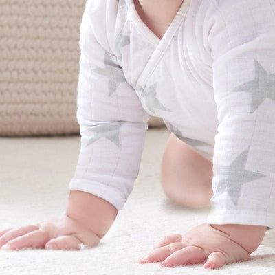Long Sleeve kimono Bodysuit - Silver Star - Clothing - Aden and Anais - Afterpay - Zippay Carry Them Close
