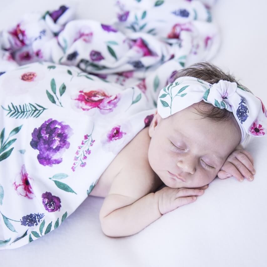 Snuggle Hunny Kids - Jersey Baby Wrap Swaddle & Topknot (Set) - Peony Bloom