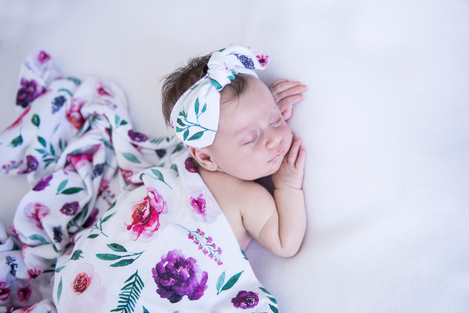 Snuggle Hunny Kids - Jersey Baby Wrap Swaddle & Topknot (Set) - Peony Bloom