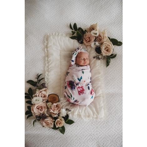 Snuggle Hunny Kids - Jersey Baby Wrap Swaddle & Topknot (Set) - Floral Kiss