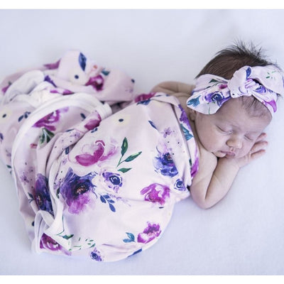 Snuggle Hunny Kids - Jersey Baby Wrap Swaddle & Topknot (Set) - Floral Kiss