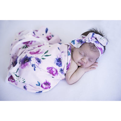 Snuggle Hunny Kids - Jersey Baby Wrap Swaddle & Topknot (Set) - Floral Kiss