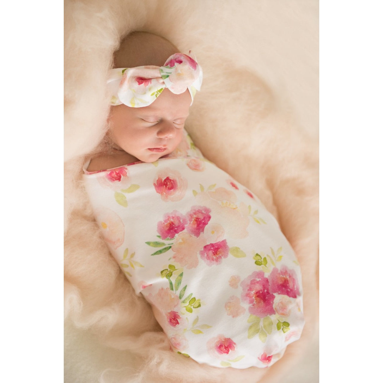 Snuggle Hunny Kids - Jersey Baby Wrap Swaddle & Topknot (Set) - Hunny Blossom