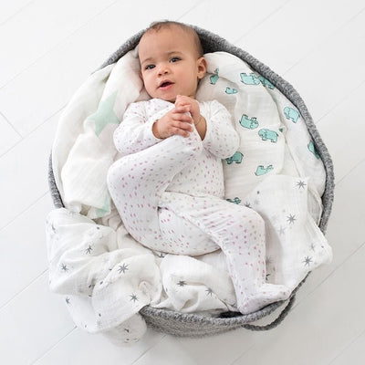 Long Sleeve kimono one-piece Sleepsuit - Lovely Mini Hearts - Clothing - Aden and Anais - Afterpay - Zippay Carry Them Close