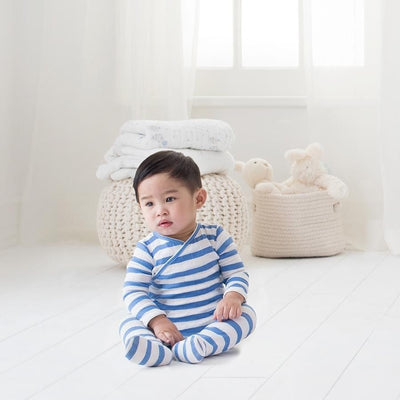 Long Sleeve kimono one-piece Sleepsuit - Ultramarine Blazer Stripe - Clothing - Aden and Anais - Afterpay - Zippay Carry Them Close