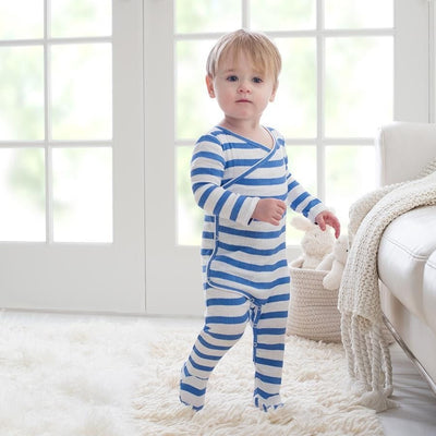 Long Sleeve kimono one-piece Sleepsuit - Ultramarine Blazer Stripe - Clothing - Aden and Anais - Afterpay - Zippay Carry Them Close